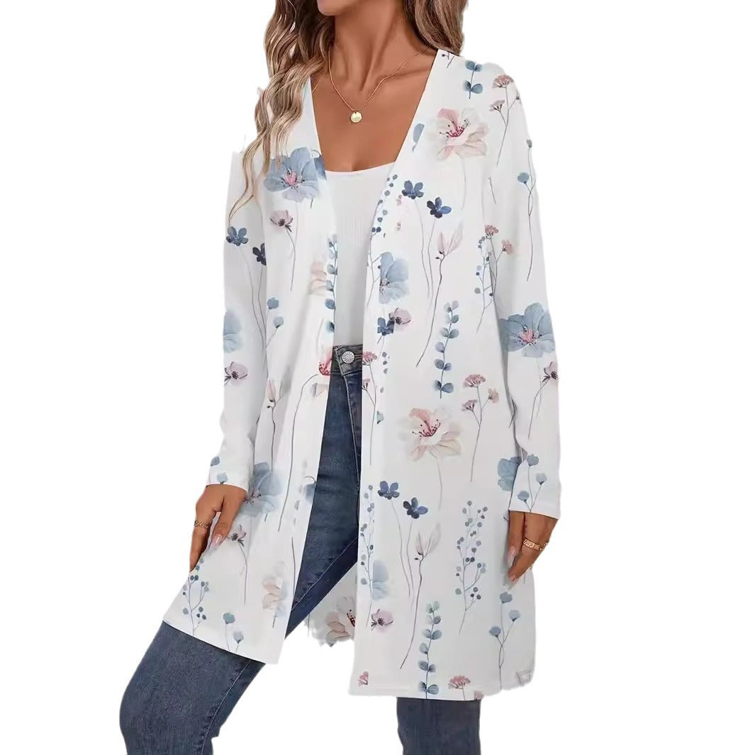 Damen Floraler Longline-Cardigan mit offenem Schnitt und leichtem Viskose-Mix Drune
