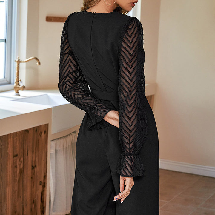 Damen Eleganter Overall mit schulterfreiem Design und transparenten Ärmeln Drune