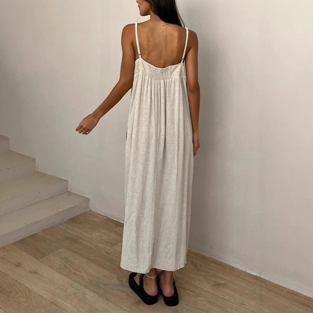 Damen luftiges Maxikleid mit breitem Schnitt und praktischen Taschen Drune