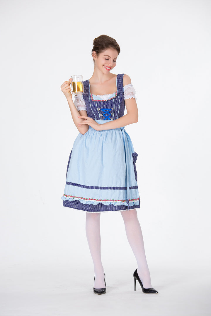 Damen nan klassisches Trachten-Dirndl mit gepunktetem Mieder, geschnürter Korsage und abnehmbarer Rüschen-Schürze Drune