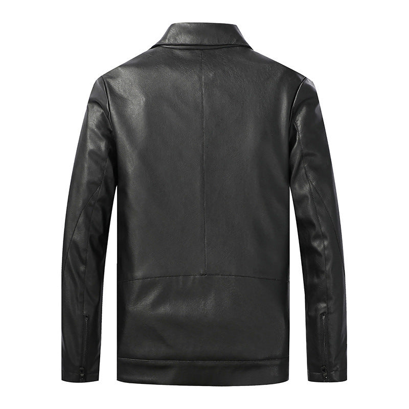 Herren Slim‑Fit Lederoptik-Truckerjacke mit Hemdkragen, verdecktem Reißverschluss und Pattentaschen Drune