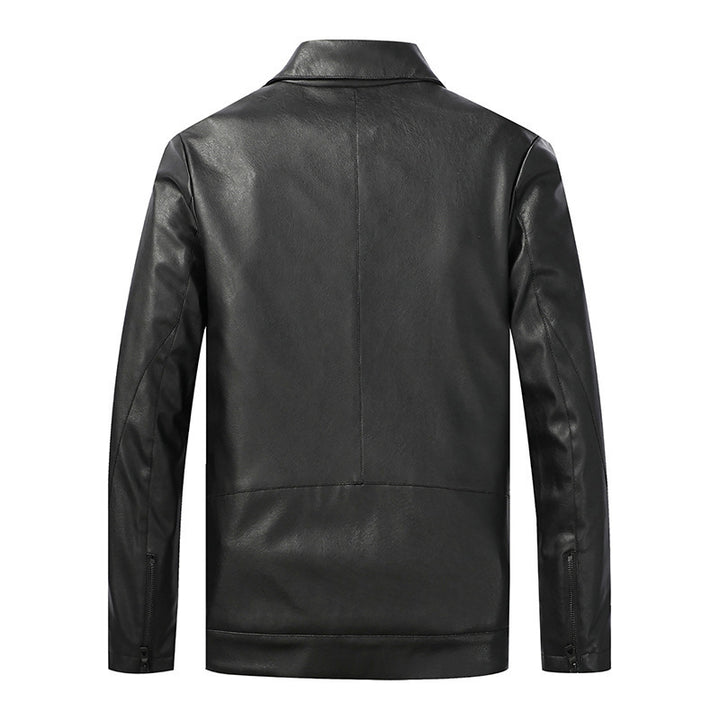 Herren Slim‑Fit Lederoptik-Truckerjacke mit Hemdkragen, verdecktem Reißverschluss und Pattentaschen Drune