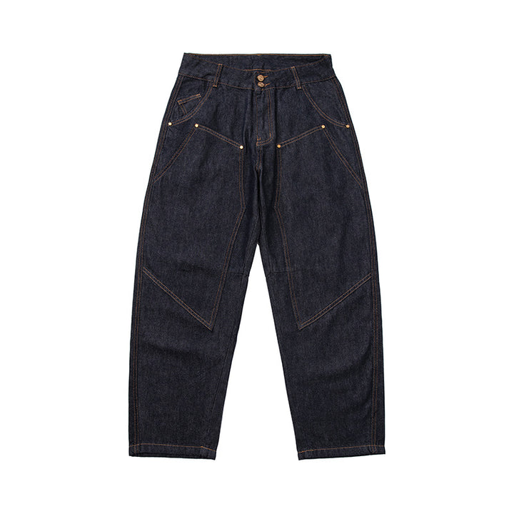 Damen High‑Waist kurzgeschnittene Jeans mit weitem Bein, Einsatznähten und Utility‑Taschen Drune