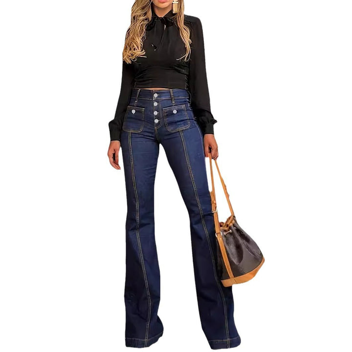 Femme Hohe Taille Ausgestellte Jeanshose Drune