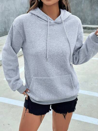 Damen nan cropped Oversize-Hoodie mit tiefer Schulterpartie, Kängurutasche und fleecegefüttertem Innenleben Drune