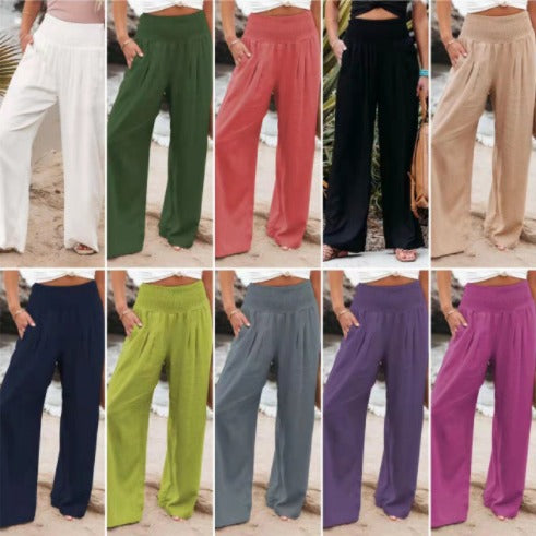 Damen Luftige Leinenhose mit elastischem Bund und Weitschnitt Drune