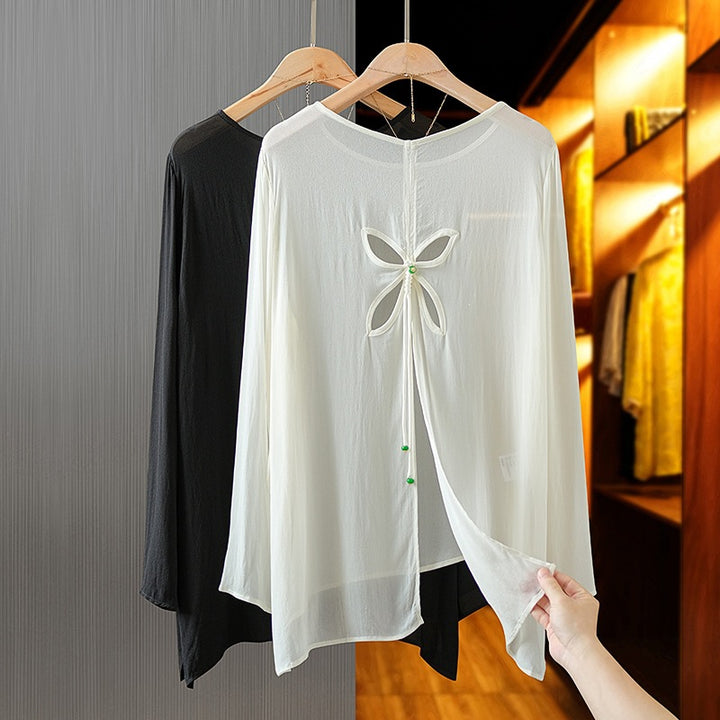 Damen elegante Chiffonbluse mit asymmetrischem Schnitt Drune