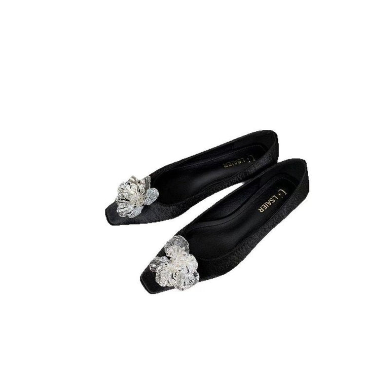 Damen elegante Ballerina-Pumps mit funkelndem Blumenakzent Drune