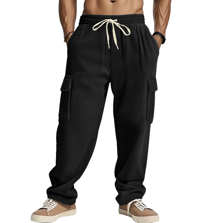 Herren Cordcargo-Hose mit weitem Bein, Tunnelzugbund und aufgesetzten Cargotaschen Drune