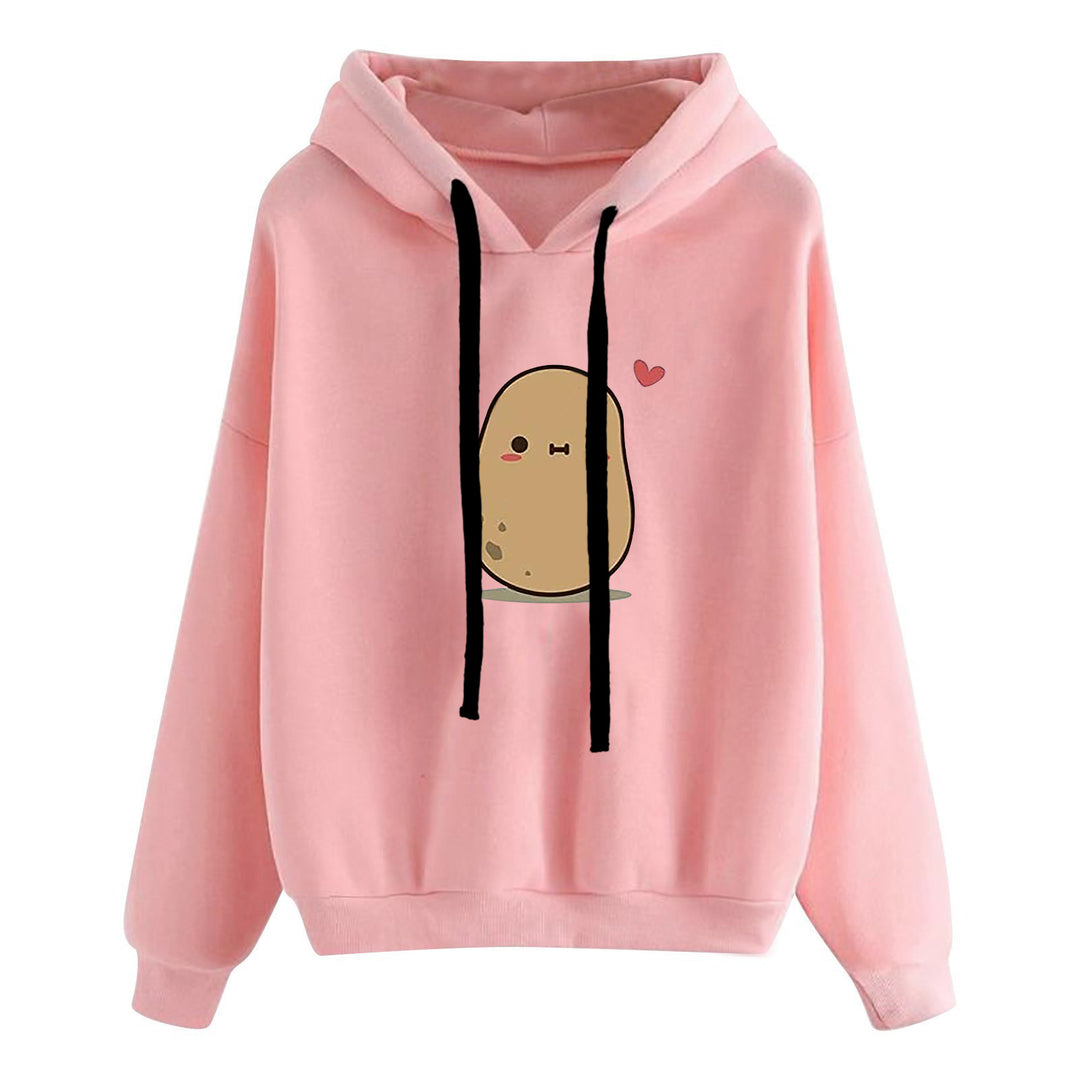 Damen nan lässiger Oversize Kapuzenpullover mit Herz‑und‑Pfotenprint, Kordelzug und gerippten Bündchen Drune