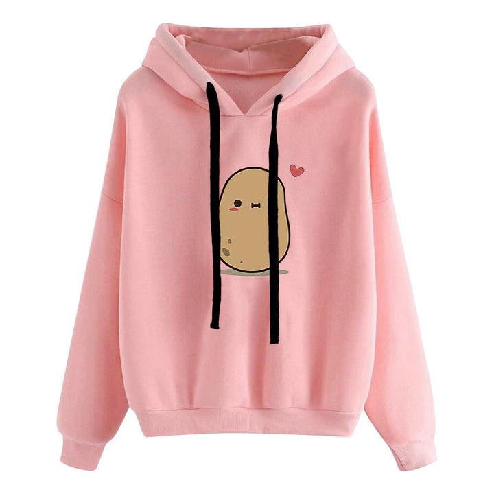 Damen nan lässiger Oversize Kapuzenpullover mit Herz‑und‑Pfotenprint, Kordelzug und gerippten Bündchen Drune