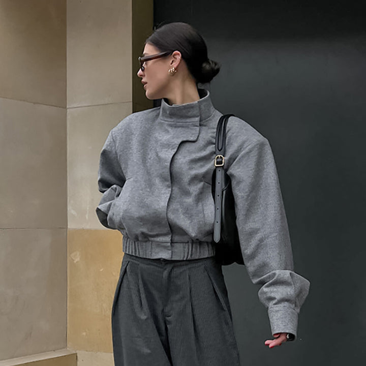 Damen Modische Oversized Jacke mit hohem Kragen und innovativem Design Drune