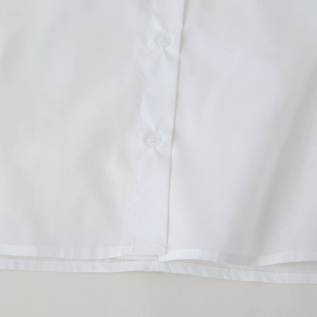 Damen Locker geschnittene Hemdbluse mit Palmen-Pailletten, Hemdkragen und Perlendetail Drune