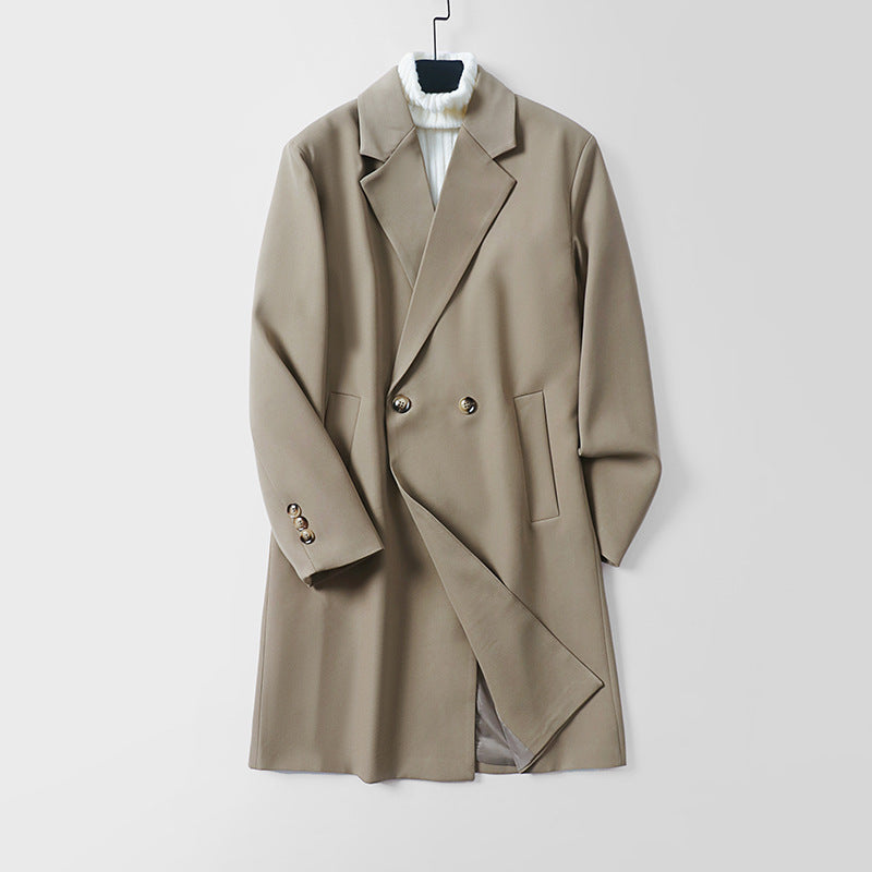 Herren Longline-Mantel im minimalistischen Schnitt mit Schalkragen und zweireihiger Knopfleiste Drune