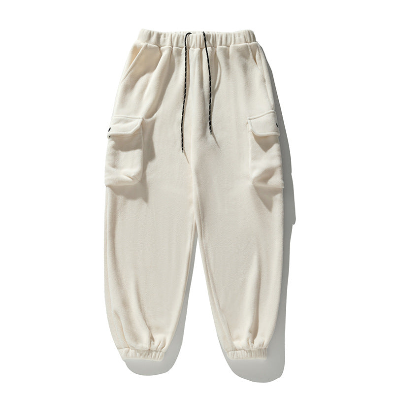Unisex Fleece-Cargo-Jogginghose im Utility-Look mit elastischem Bund, Kordelzug und Klappentaschen Drune