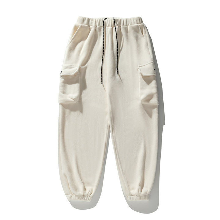 Unisex Fleece-Cargo-Jogginghose im Utility-Look mit elastischem Bund, Kordelzug und Klappentaschen Drune