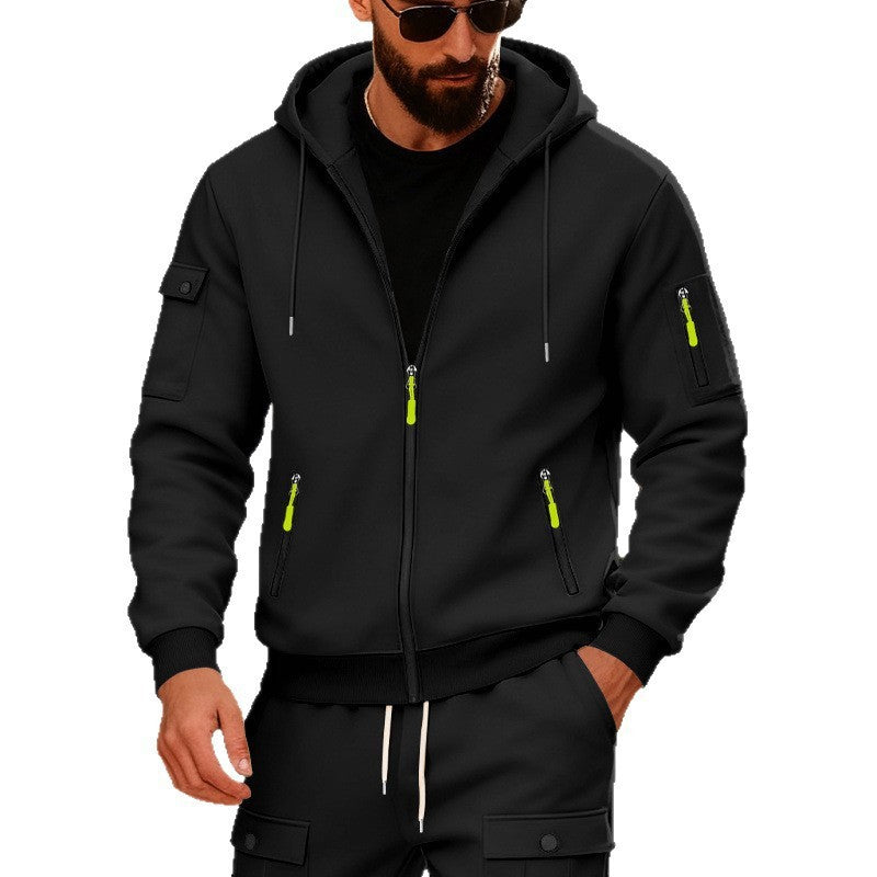 Herren nan technische Kapuzenjacke mit durchgehendem Reißverschluss, multiplen Reißverschlusstaschen und weichem Neopren-Finish Drune