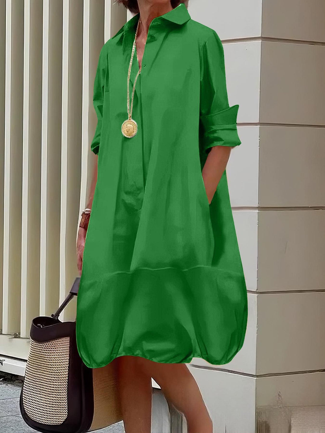 Damen Lässiges Hemdblusenkleid mit weit geschnittenem Saum Drune