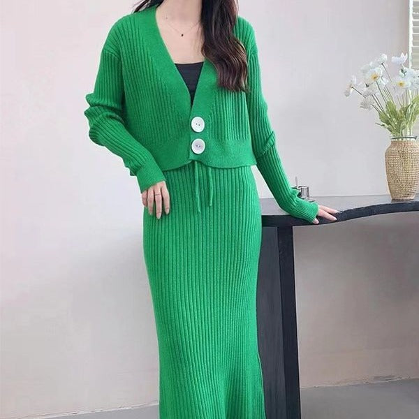 Damen Strickkleid mit passender Cardigan Drune