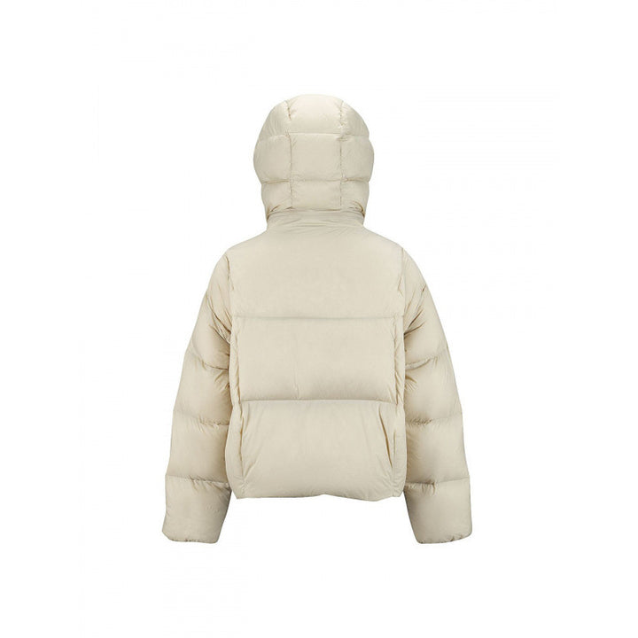 Damen Kurz gepolsterte Crop‑Steppjacke mit Volumen‑Kapuze und verdeckter Druckknopfleiste Drune