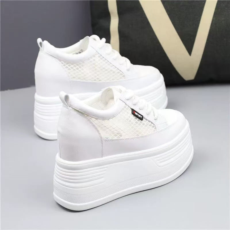 Damen Plateau Sneakers mit atmungsaktivem Netzdesign und rutschfester Sohle Drune