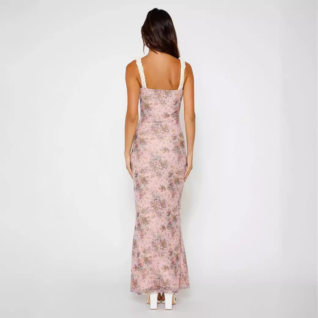 Damen Floral Maxi-Kleid mit Rüschendetails und taillierter Silhouette Drune