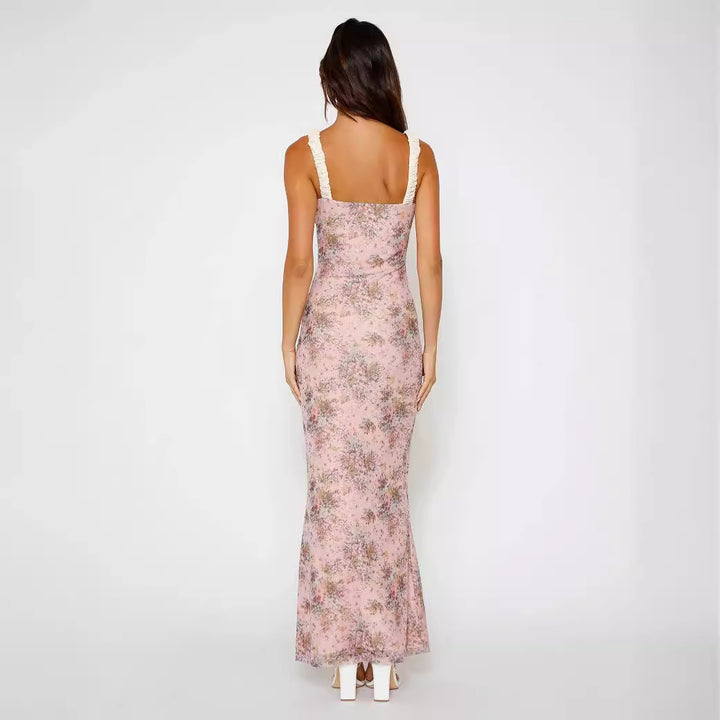 Damen Floral Maxi-Kleid mit Rüschendetails und taillierter Silhouette Drune