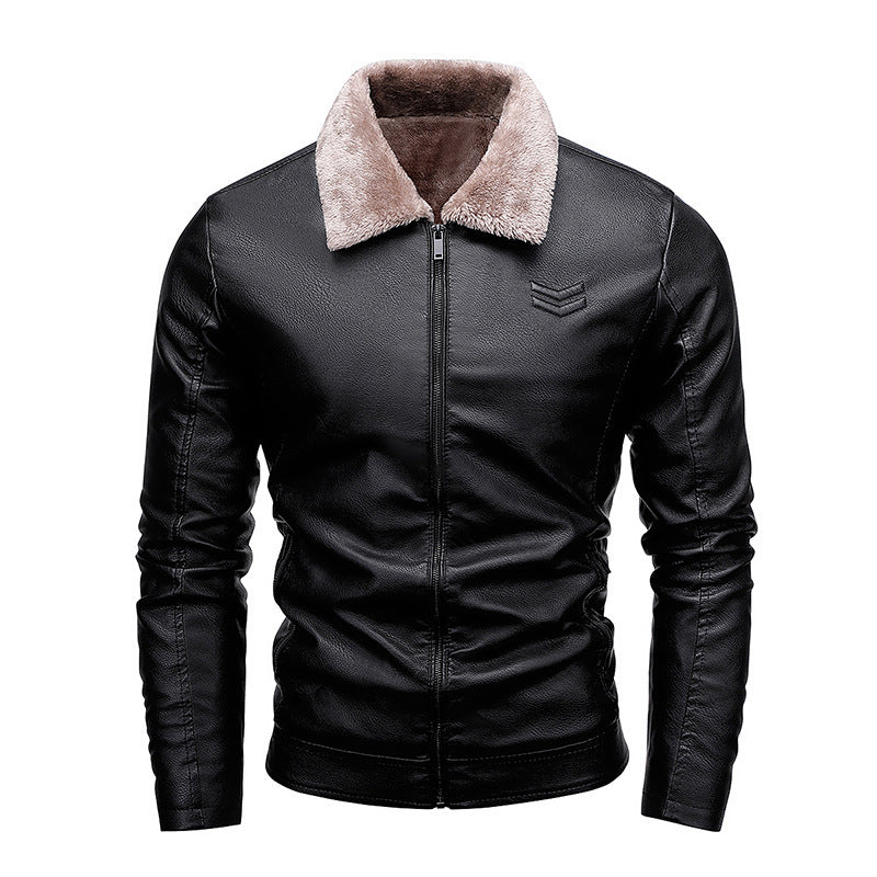 Herren Kunstleder-Pilotblouson mit Teddykragen und windabweisender Außenlage Drune