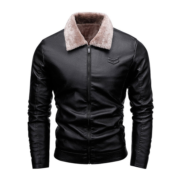 Herren Kunstleder-Pilotblouson mit Teddykragen und windabweisender Außenlage Drune