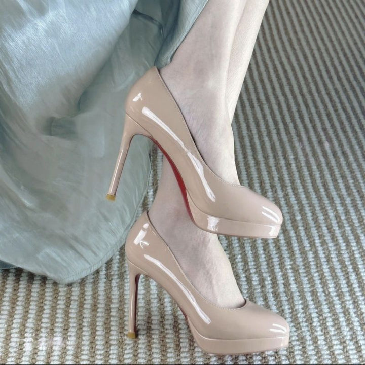 Damen glänzende Stiletto Pumps mit hoher Absatzform Drune