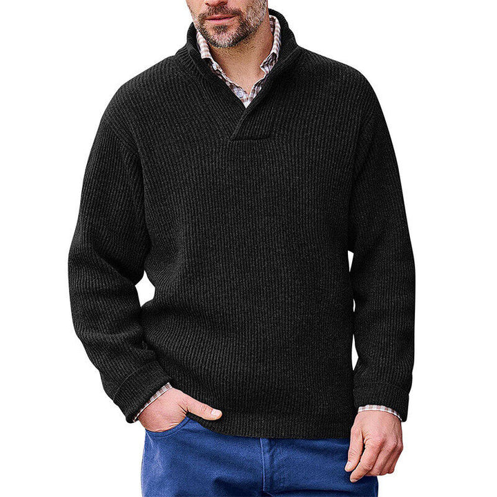 Herren Rippenstrick-Pullover mit Schalkragen und kurzem V-Ausschnitt Drune