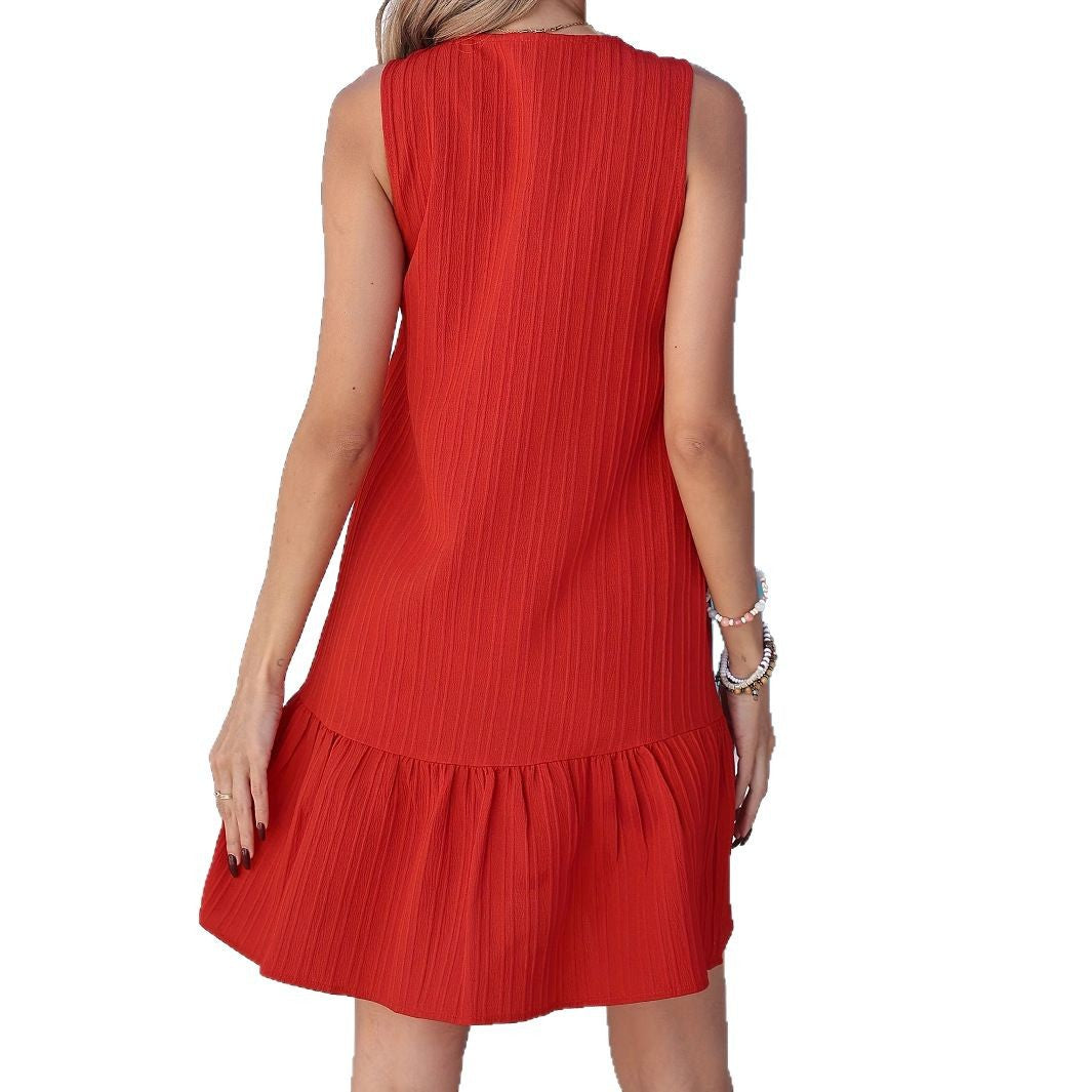 Damen Knielanges Babydoll-Kleid mit Knopfleiste und Rüschen Drune