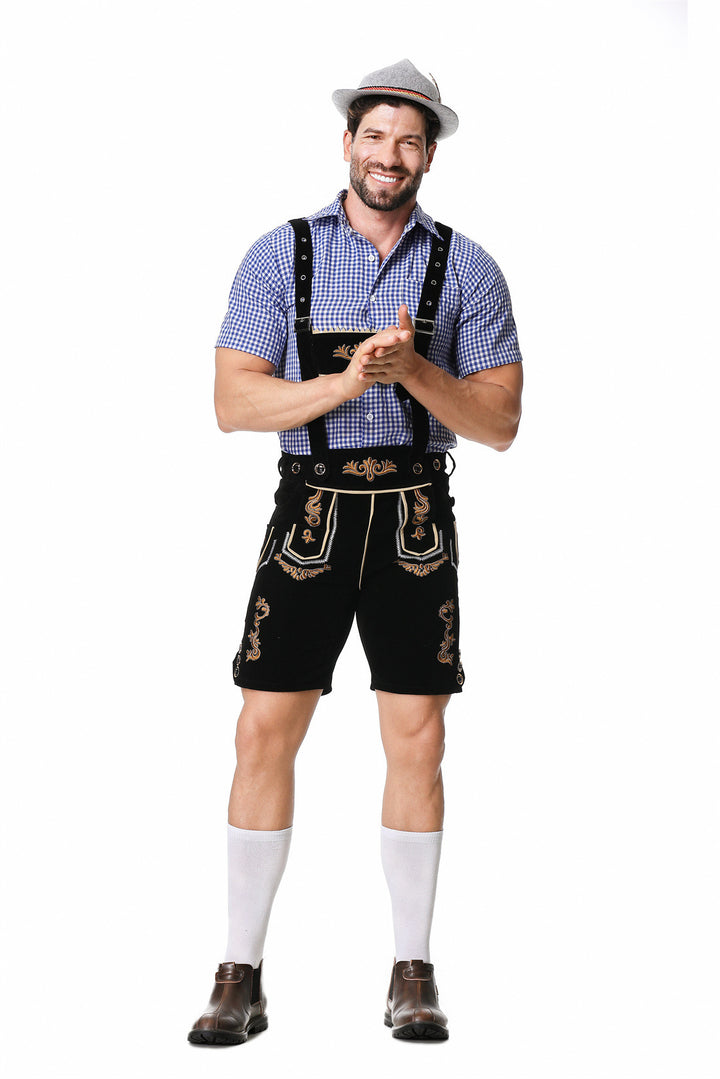 Herren nan authentische Trachtenlederhose kurz mit verstellbaren Trägern und aufwendiger Stickerei Drune
