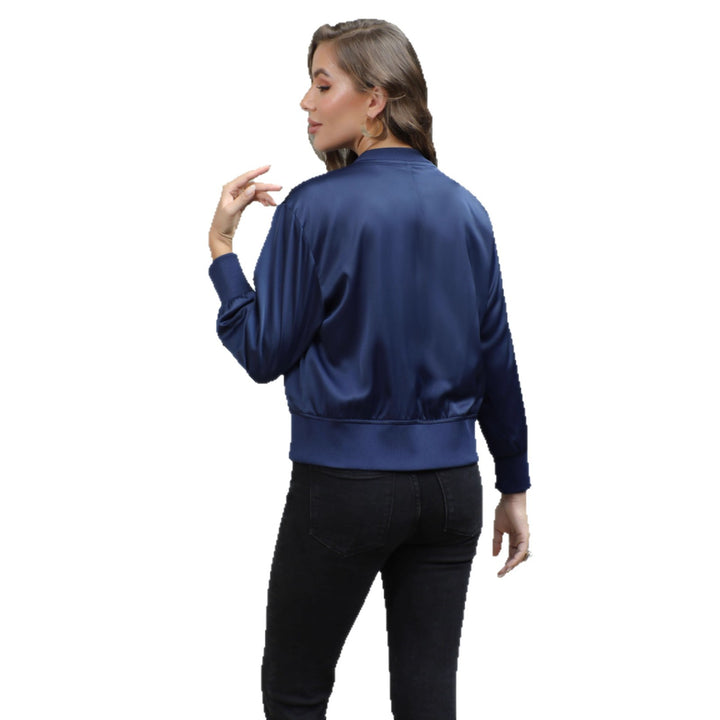 Damen Satin-Bomberjacke mit Reißverschluss und Rippbündchen Drune