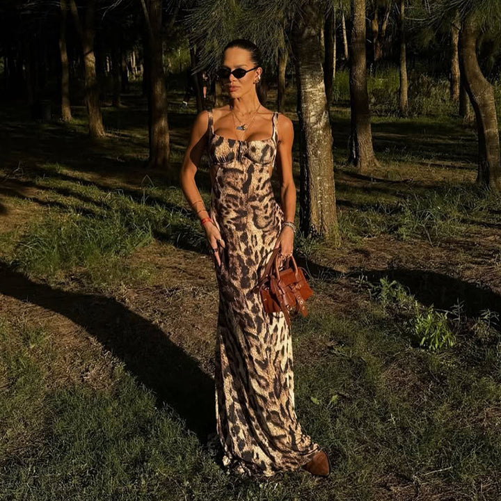 Damen Maxikleid mit tierischem Motiv und elegantem Schnitt Drune