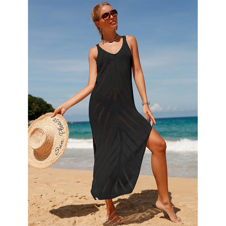 Damen transparentes Häkel-Strandkleid mit hohem Schlitz und stylischem Schnitt Drune