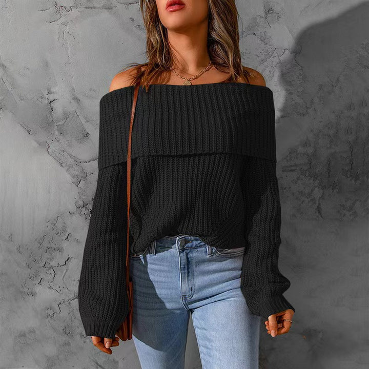 Damen nan weiter Off-Shoulder Grobstrickpullover mit überschnittener Schulterpartie und ballonärmeln Drune