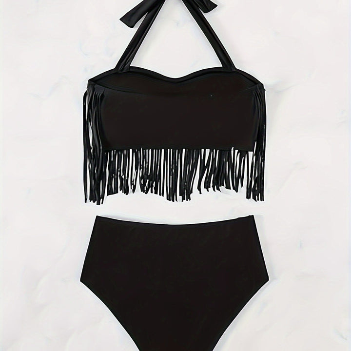 Damen Bikiniset mit fransigem Oberteil und hoch taillierter Hose Drune