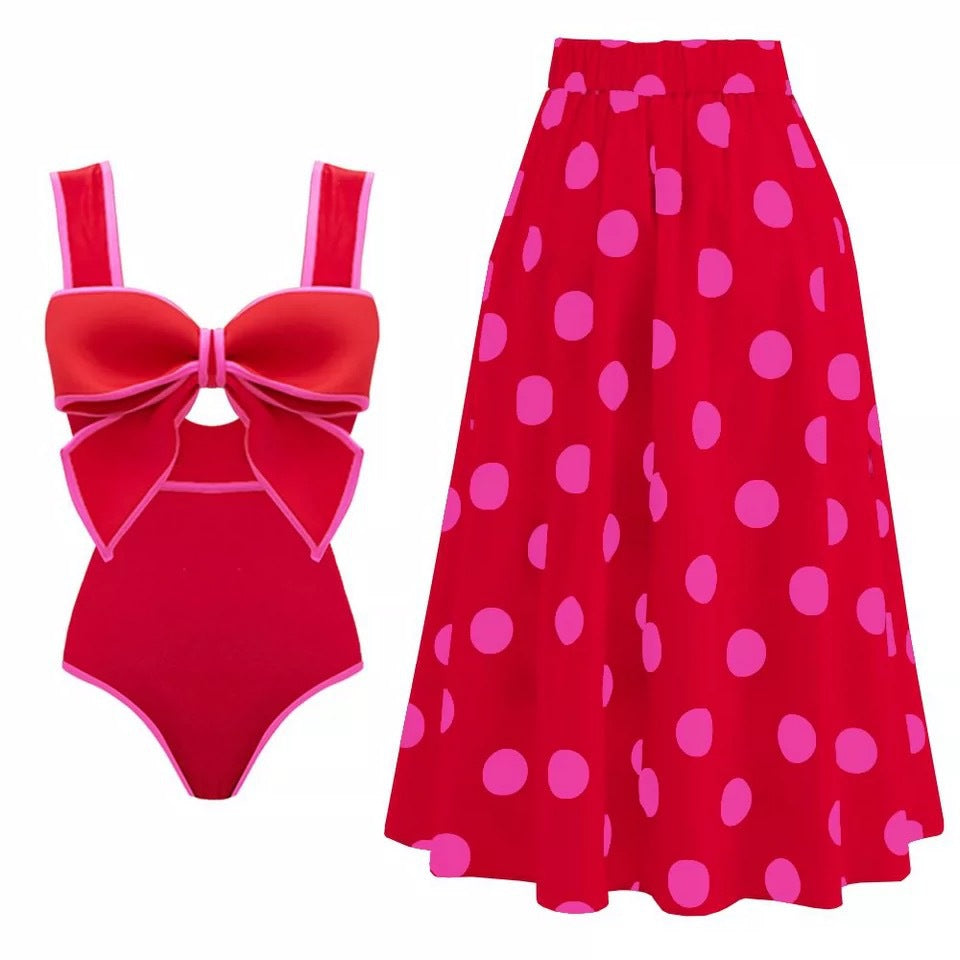 Damen Retro Badeanzug mit gepolstertem Oberteil und passendem Rock Drune
