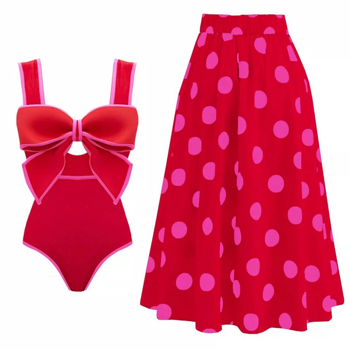 Damen Retro Badeanzug mit gepolstertem Oberteil und passendem Rock Drune
