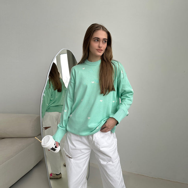 Damen gemütlicher Oversized pullover mit Herzmuster Drune