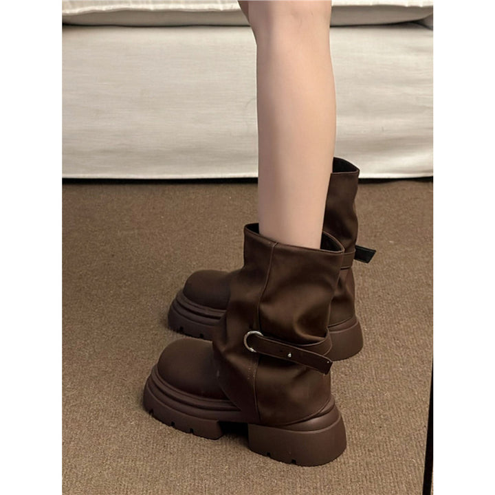 Damen Schlupf‑Stiefel mit gerafftem Schaft und skulpturierter Plateau‑Sohle Drune