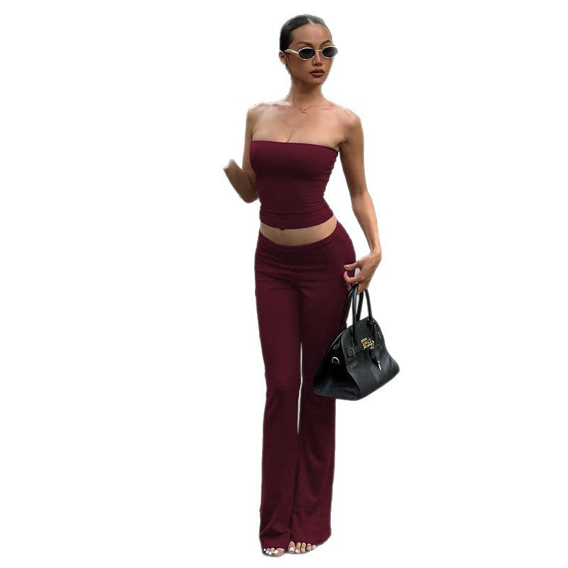 Damen Sportliches Cropped Oberteil mit hoher Taille und weit geschnittenen Hosen Drune