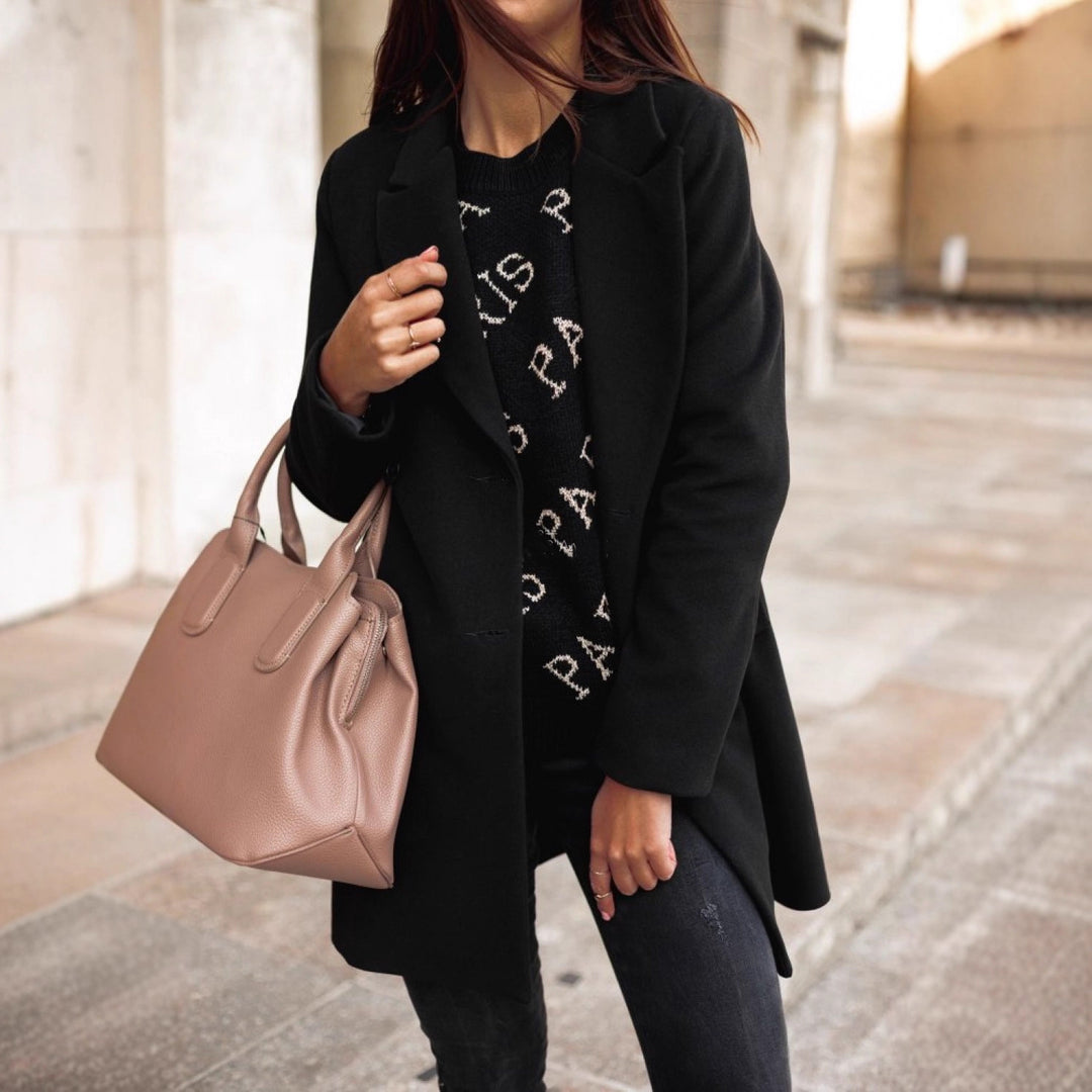 Damen Eleganter taillierter Wollmix-Mantel mit Reverskragen und verdeckter Knopfleiste Drune
