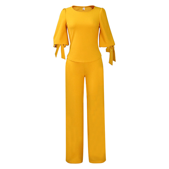 Damen Jumpsuit mit eleganten Trompetenärmeln und schickem Bindeband Drune
