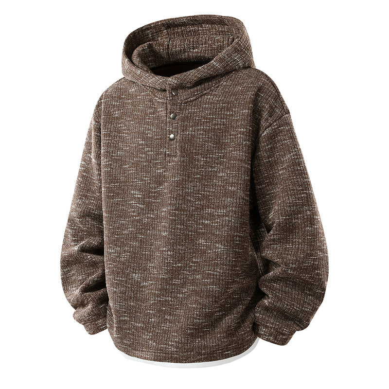 Herren Oversize Strick-Kapuzenpullover mit Druckknopf-Leiste und melierter Struktur Drune