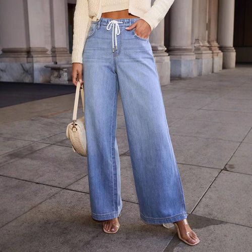 Damen Weit geschnittene Jeanshose mit verstellbarem Bund und modernen Washed-Effekten Drune