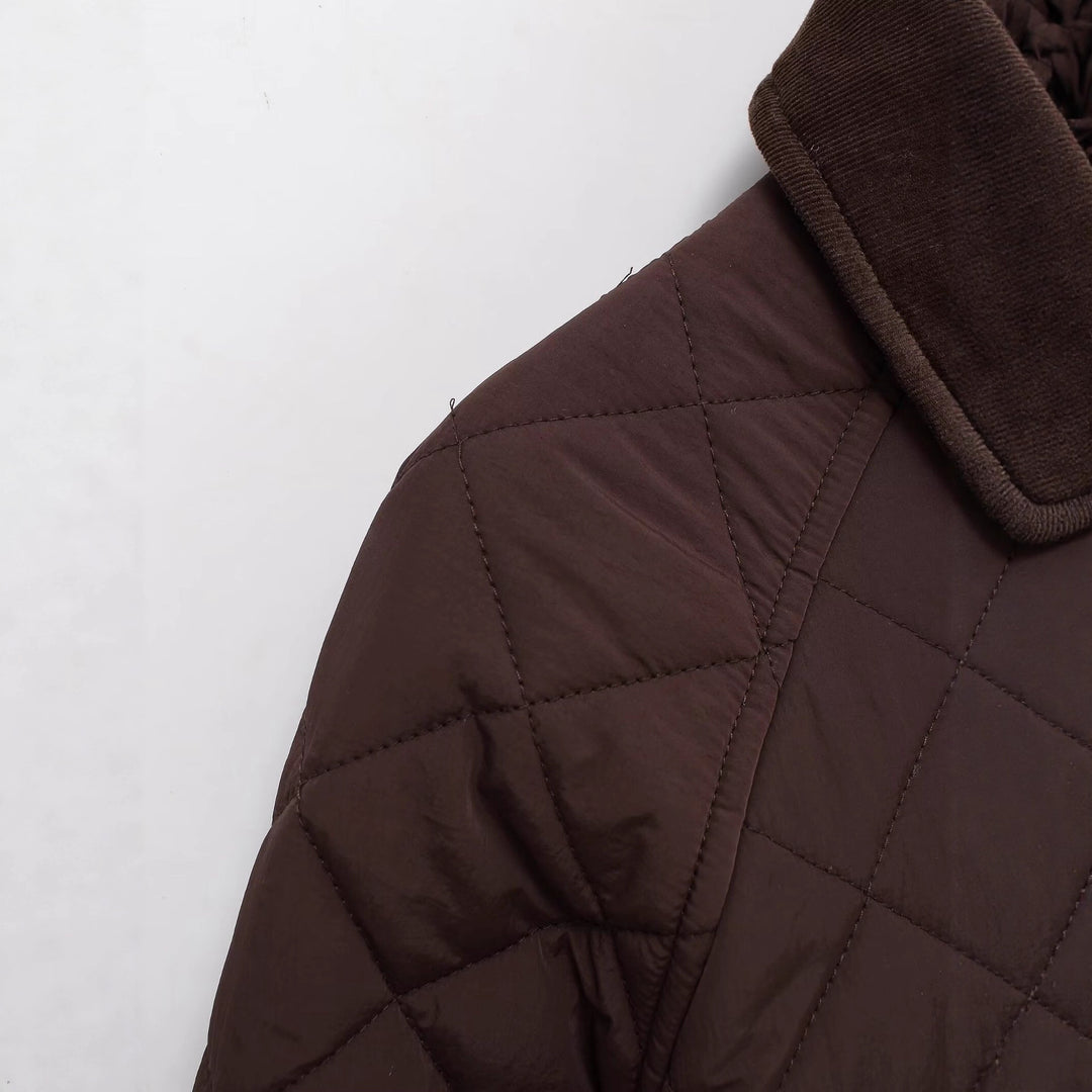 Damen Gesteppte Boxy‑Übergangsjacke mit Cordkragen und Pattentaschen Drune