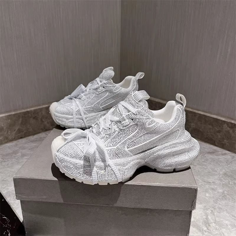 Damen Chunky Plateau-Sneaker mit gewellter Profilsohle und glitzernder Mesh-Optik Drune