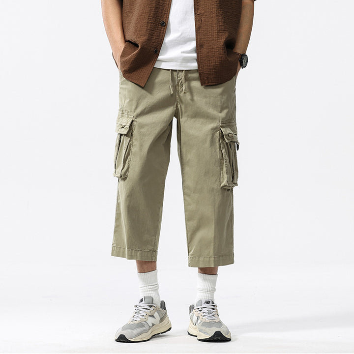 Herren halblange Utility-Cargohose aus Baumwoll-Twill mit weitem Bein und Multifachtaschen Drune